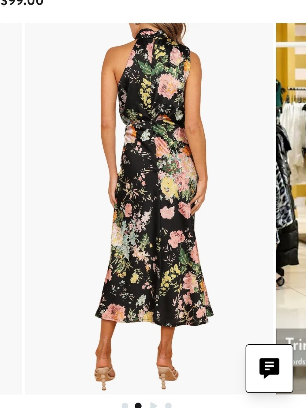 Petal & Pup Black Floral Funnel Neck Satin Midi Dress NWOT Sz XL - Picture 2 of 8
